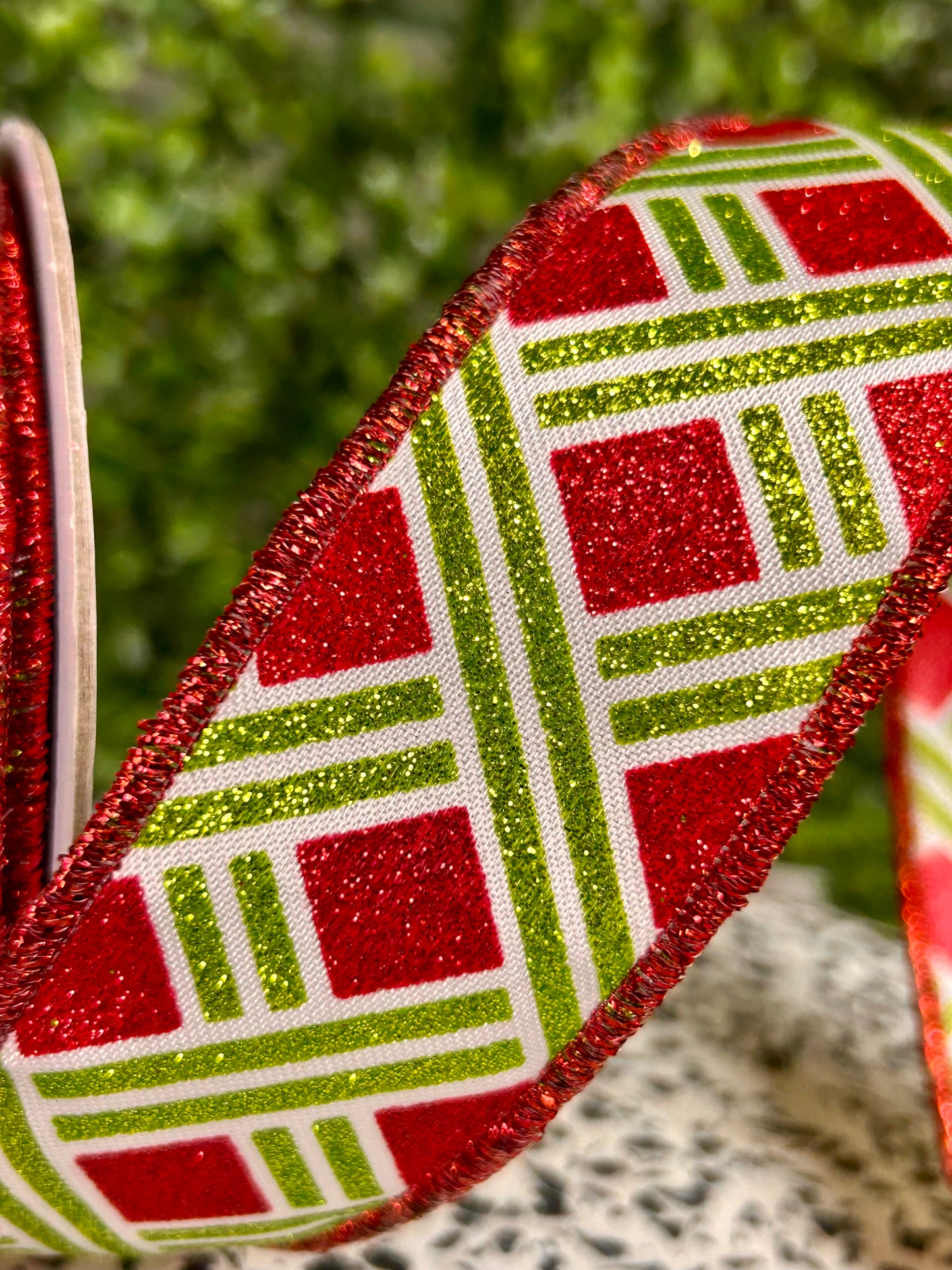1.5 Inch By 10 Yard Lime And Red Woven Stripes Ribbon