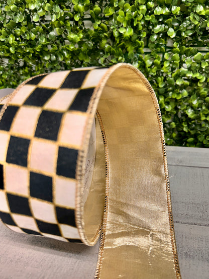 David Christopher 2.5 Inch By 10 Yard Classy Checks With Gold Backing Ribbon