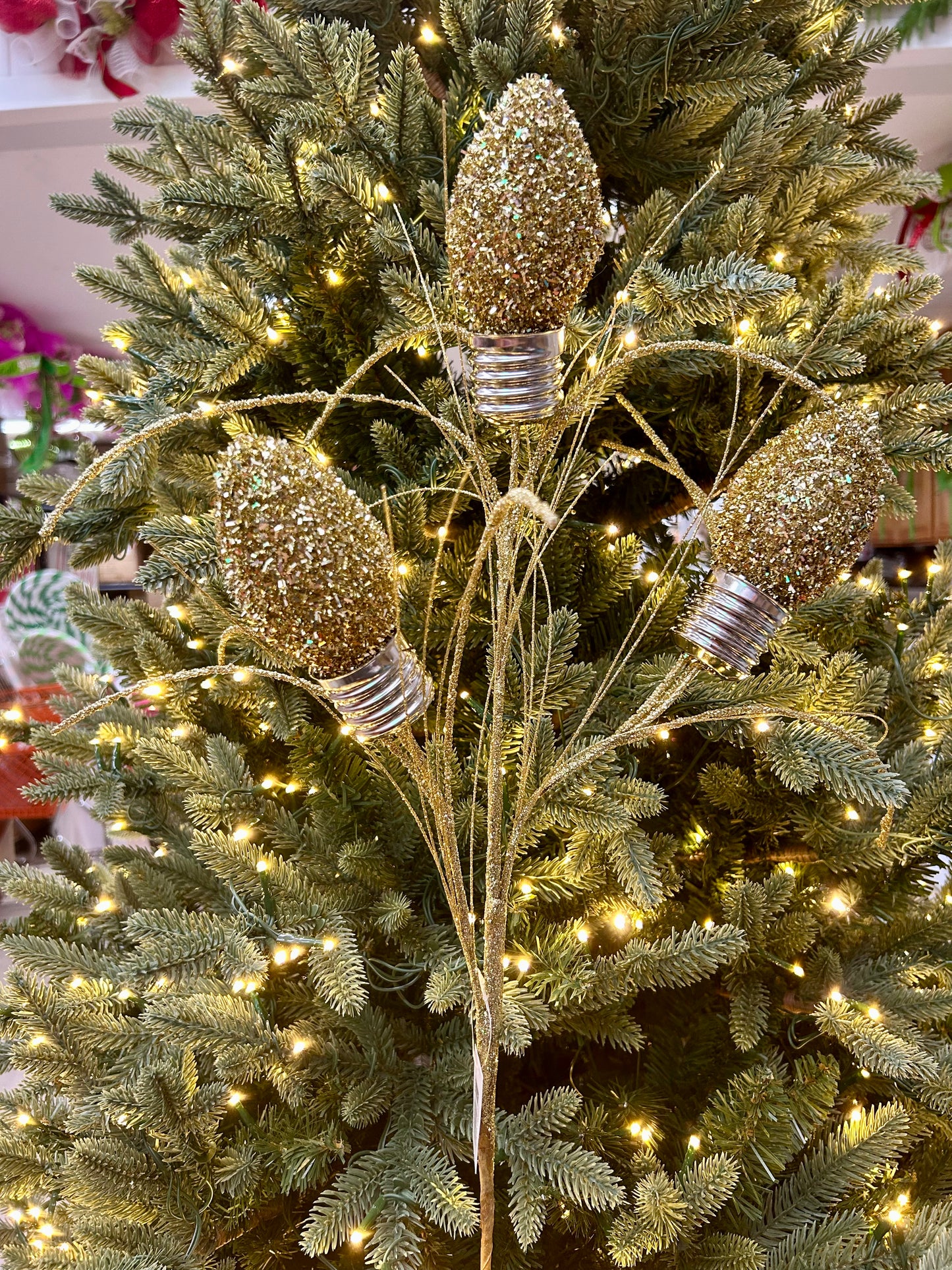 28 Inch Gold Tinsel Bulb Spray