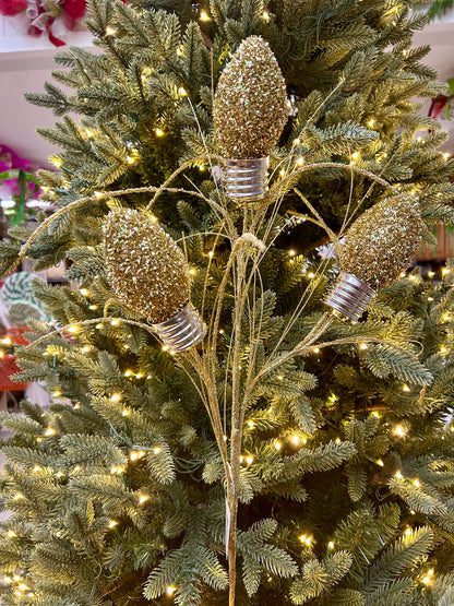 28 Inch Gold Tinsel Bulb Spray