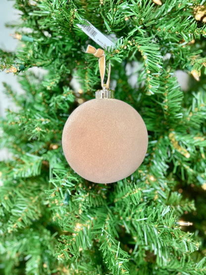 5 Inch Light Brown Flocked Ornament Ball