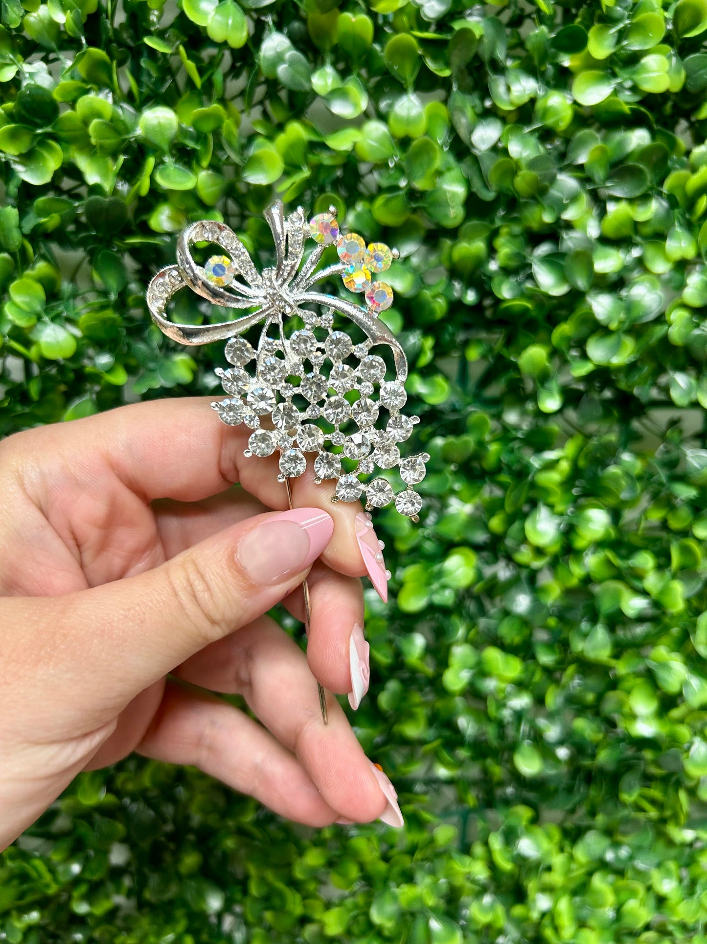 2.75 Inch Silver Rhinestone Floral Pin Three Pack