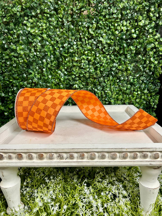 2.5 Inch By 10 Yard Orange Glitter Check Ribbon