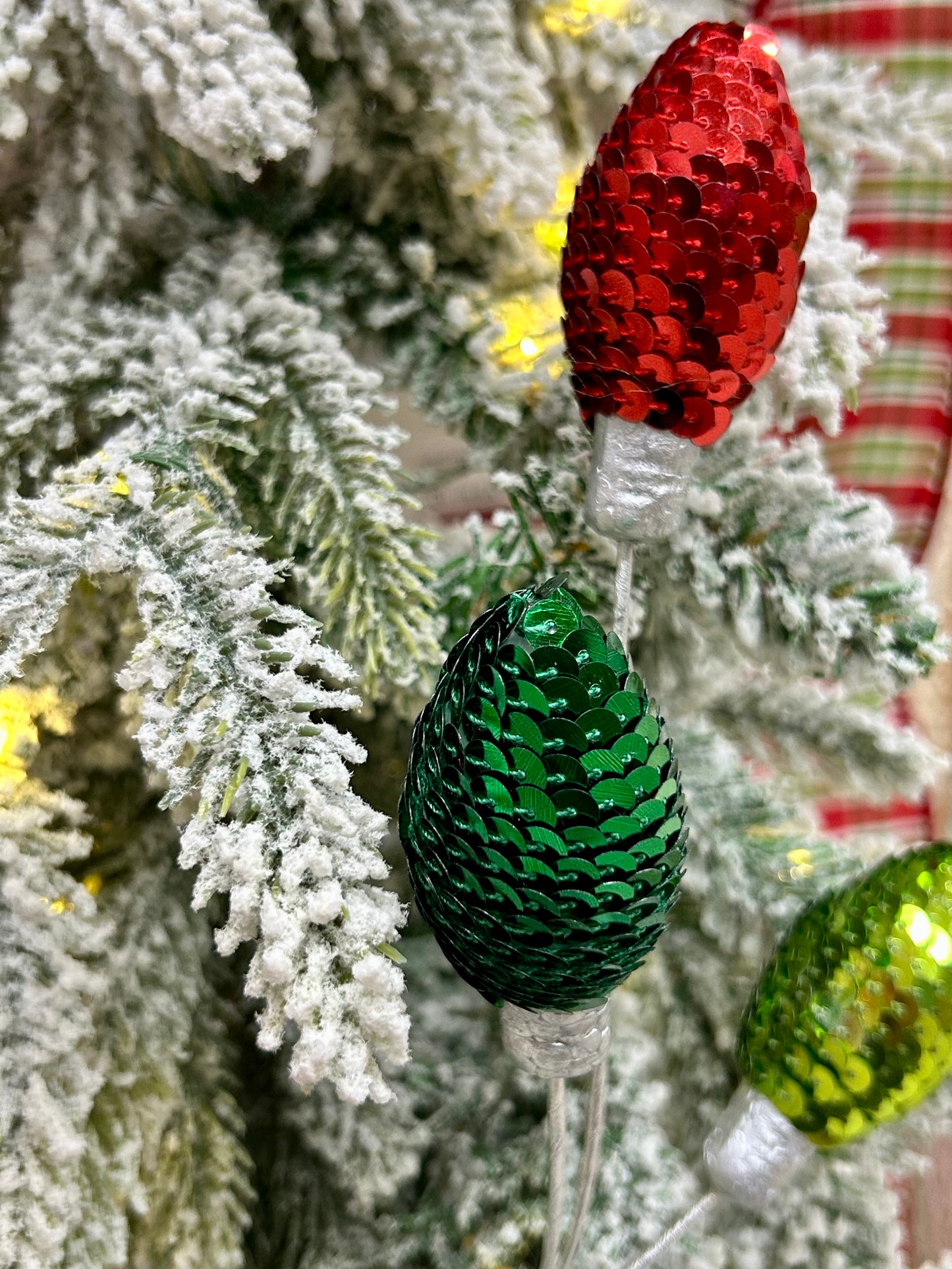 11 Inch Red Emerald Green And Lime Green Styrofoam Sequin Light Bulb Pick