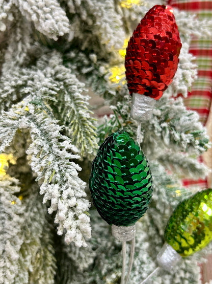 11 Inch Red Emerald Green And Lime Green Styrofoam Sequin Light Bulb Pick