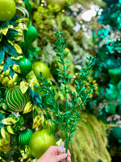 28.5 Inch Green Glittered Rosemary Spray