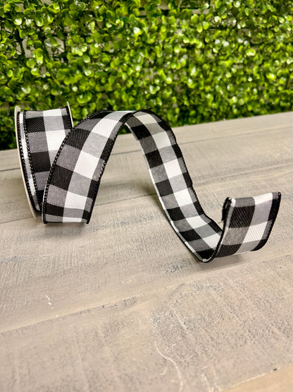 1.5 Inch By 10 Yard Black Grey And White Check Ribbon