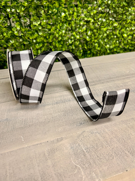 1.5 Inch By 10 Yard Black Grey And White Check Ribbon