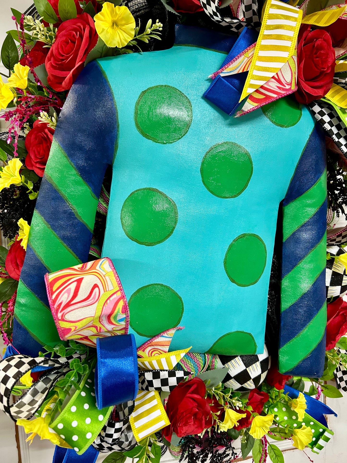 Pre-Made Blue And Green Derby Jockey Shirt Wreath By Caela With Sweet Girl Designs