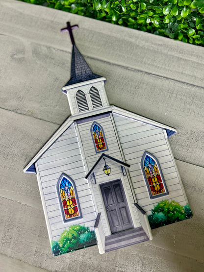 14 Inch Embossed White Church Sign
