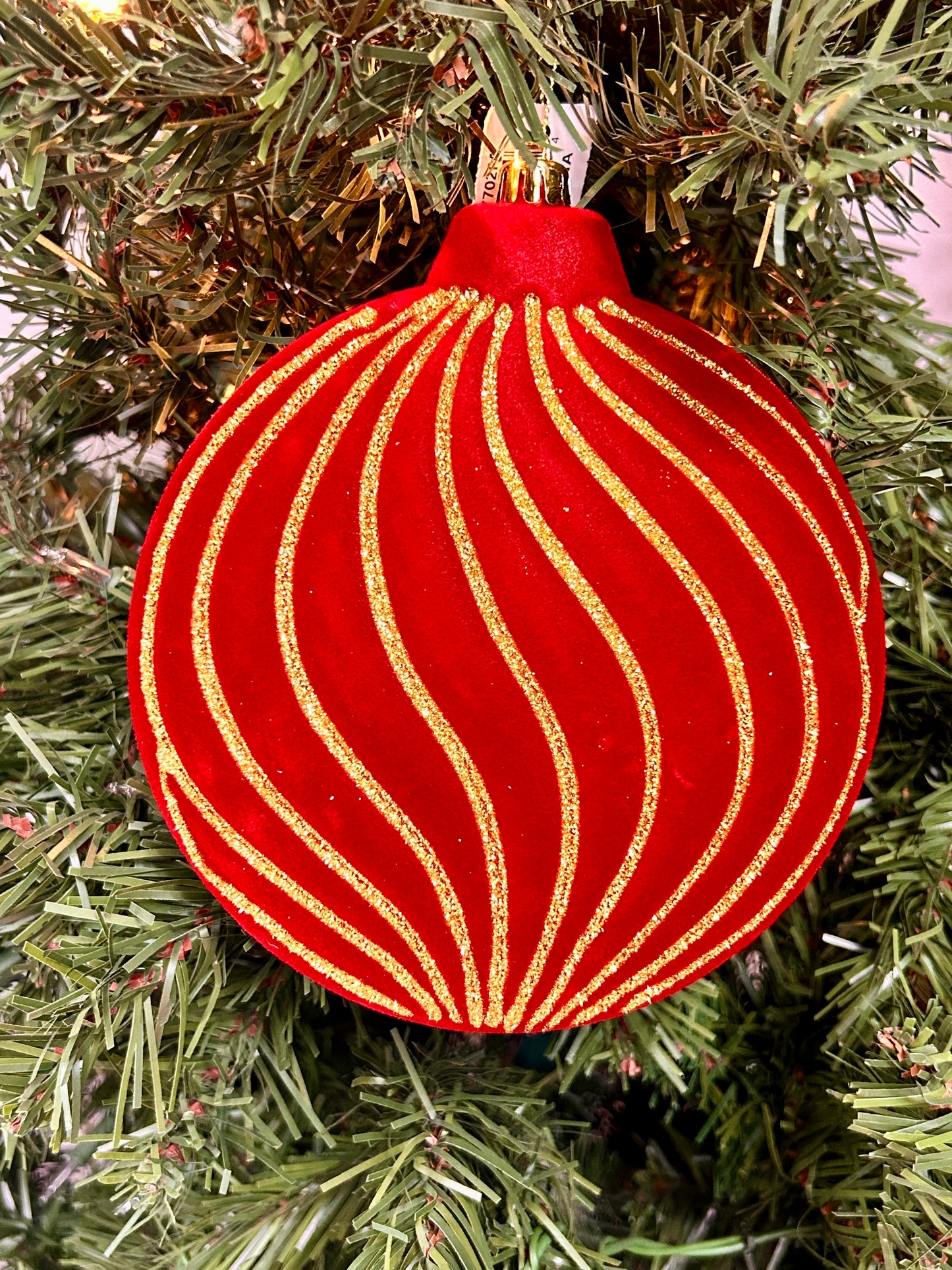 6 Inch Burgundy And Gold Flocked Glitter Stripe Fall Ornament