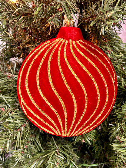 6 Inch Burgundy And Gold Flocked Glitter Stripe Fall Ornament