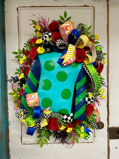 Pre-Made Blue And Green Derby Jockey Shirt Wreath By Caela With Sweet Girl Designs