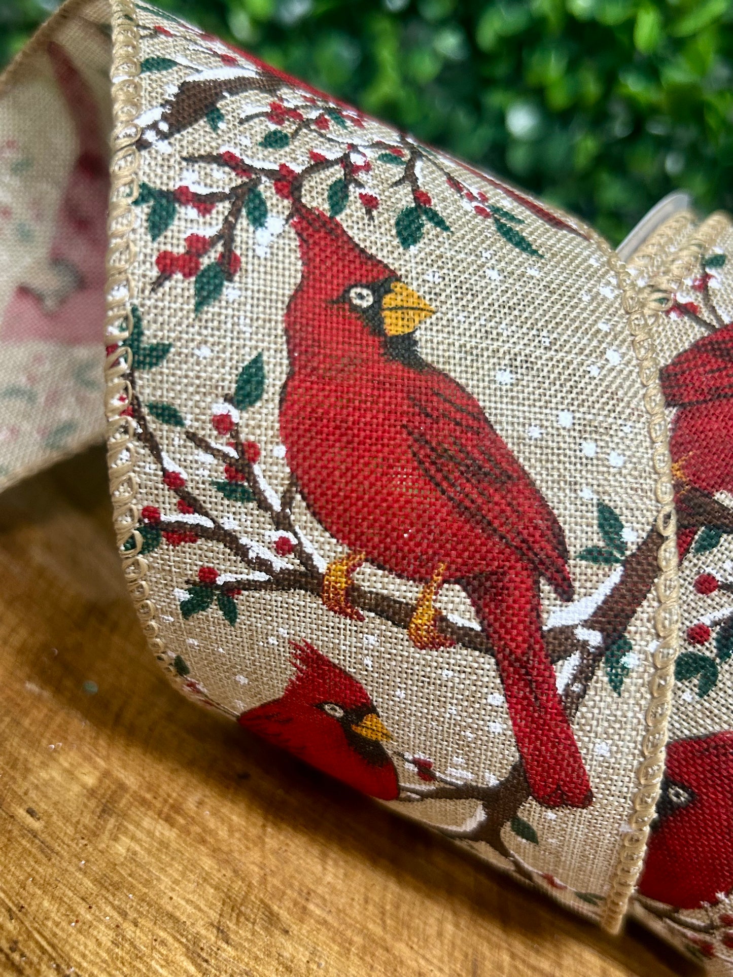 2.5 Inch By 10 Yard Cardinal On A Snowy Branch Ribbon