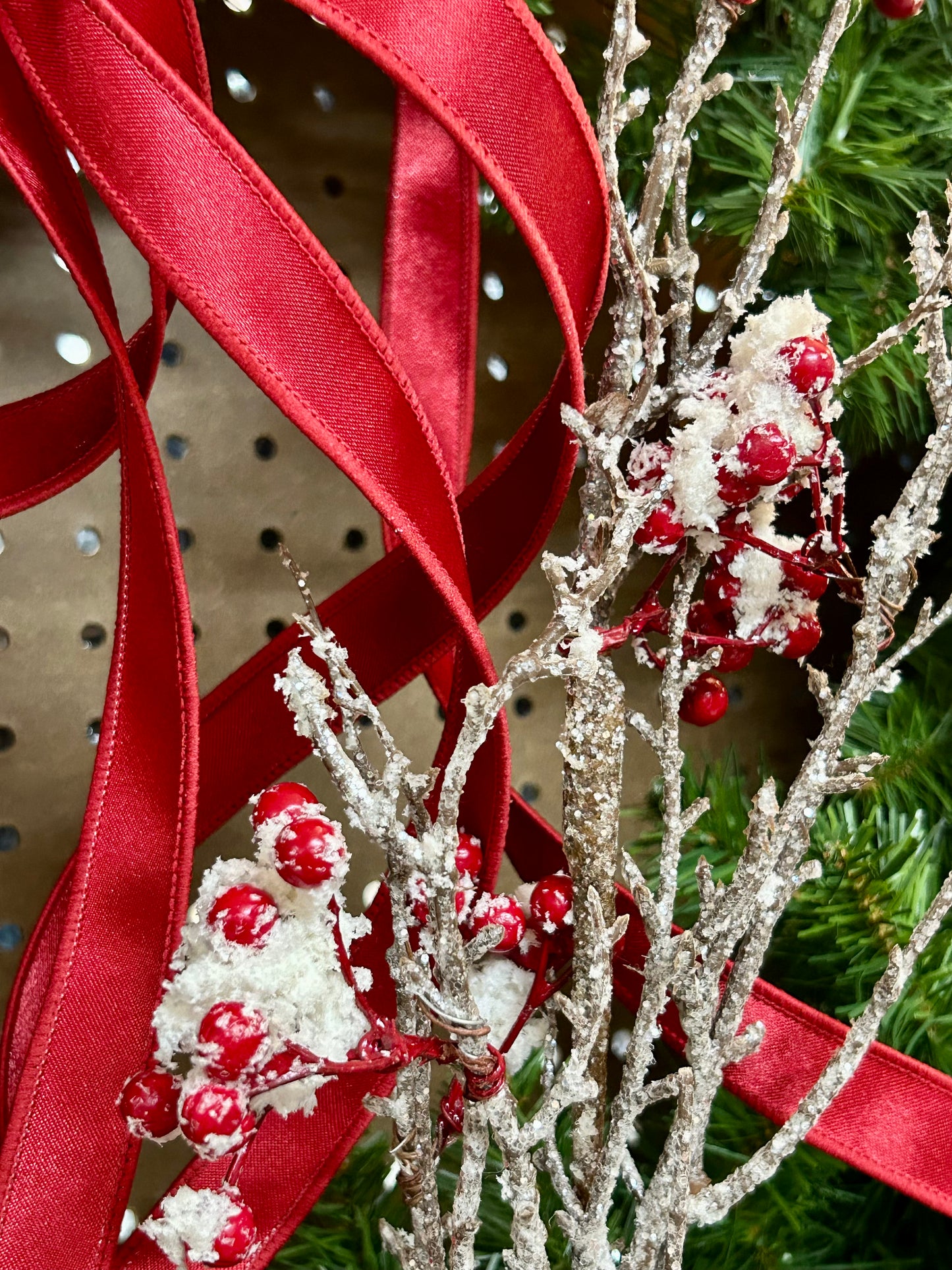 33 Inch Snow Covered Red Berry Spray