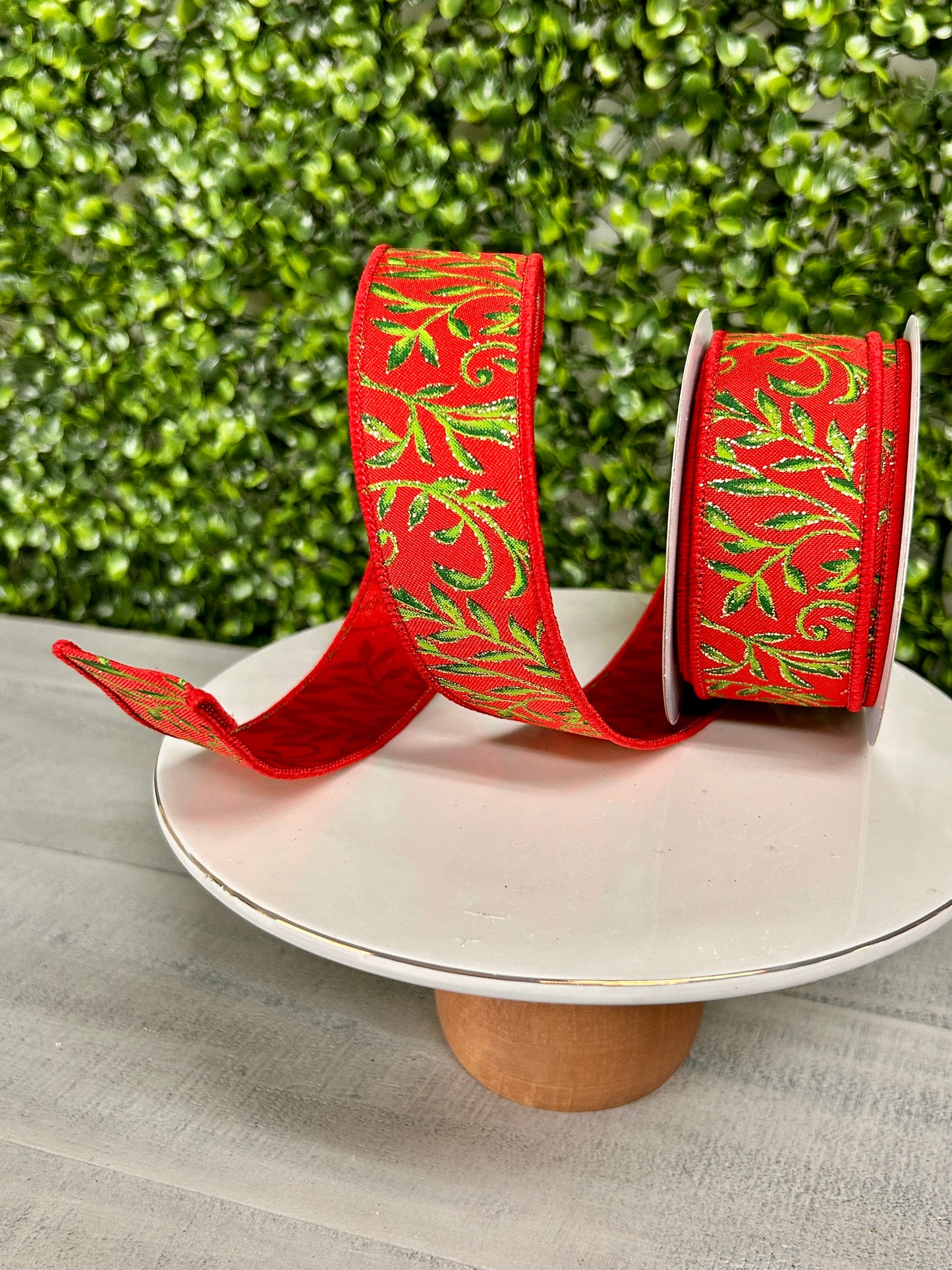 1.5 Inch By 10 Yard Red Green Gold Tonal Leaves Ribbon