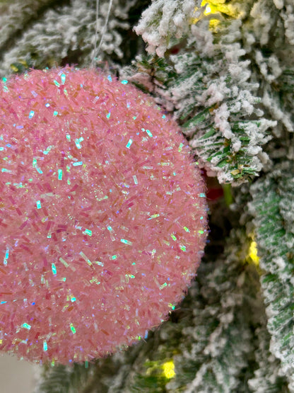 4 Inch Light Pink Iridescent Foil Glitter Ball Ornament