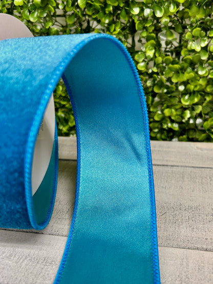 2.5 Inch By 10 Yard Teal Deluxe Velvet With Satin Backing Ribbon