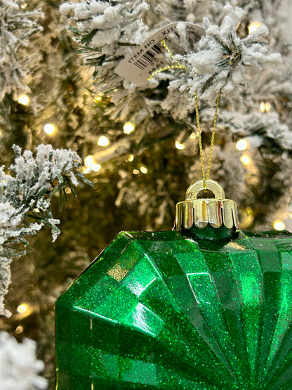 4.75 Inch Emerald Green Glitter Octagon Ornament