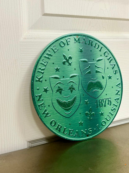 8 Inch Emerald Green Glitter Mardi Gras Masks Coin Sign