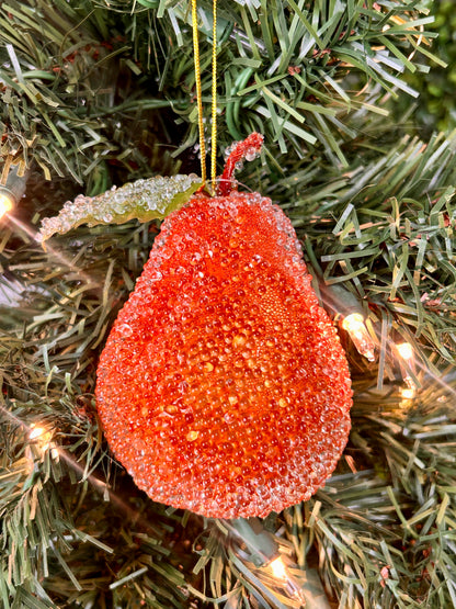 4 Inch Beaded Copper Christmas Pear Ornament