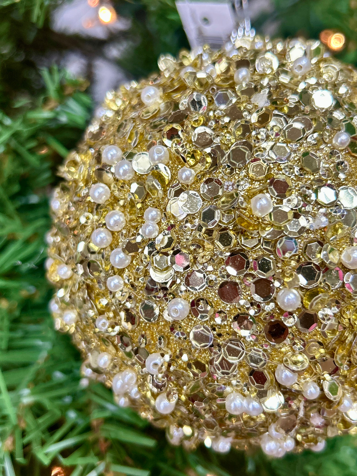 4.75 Inch Gold Glitter Bead Ornament
