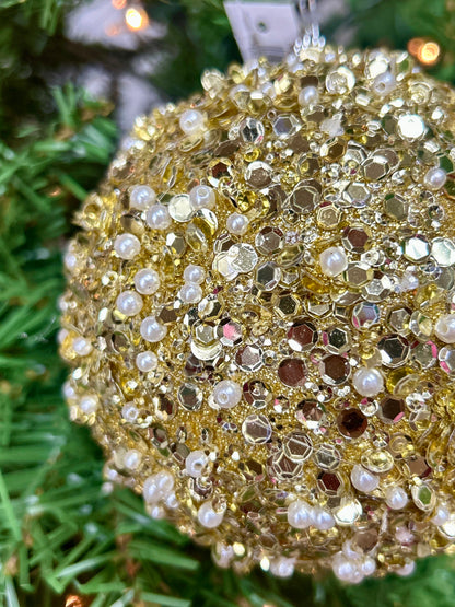 4.75 Inch Gold Glitter Bead Ornament