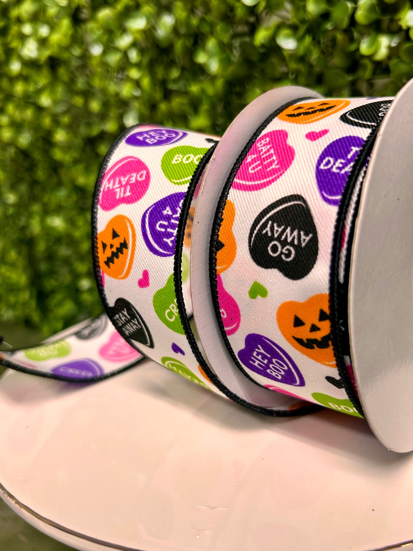 1.5 Inch By 10 Yard Halloween Candy Hearts Ribbon