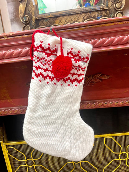 Gray Red And White Knitted Stocking