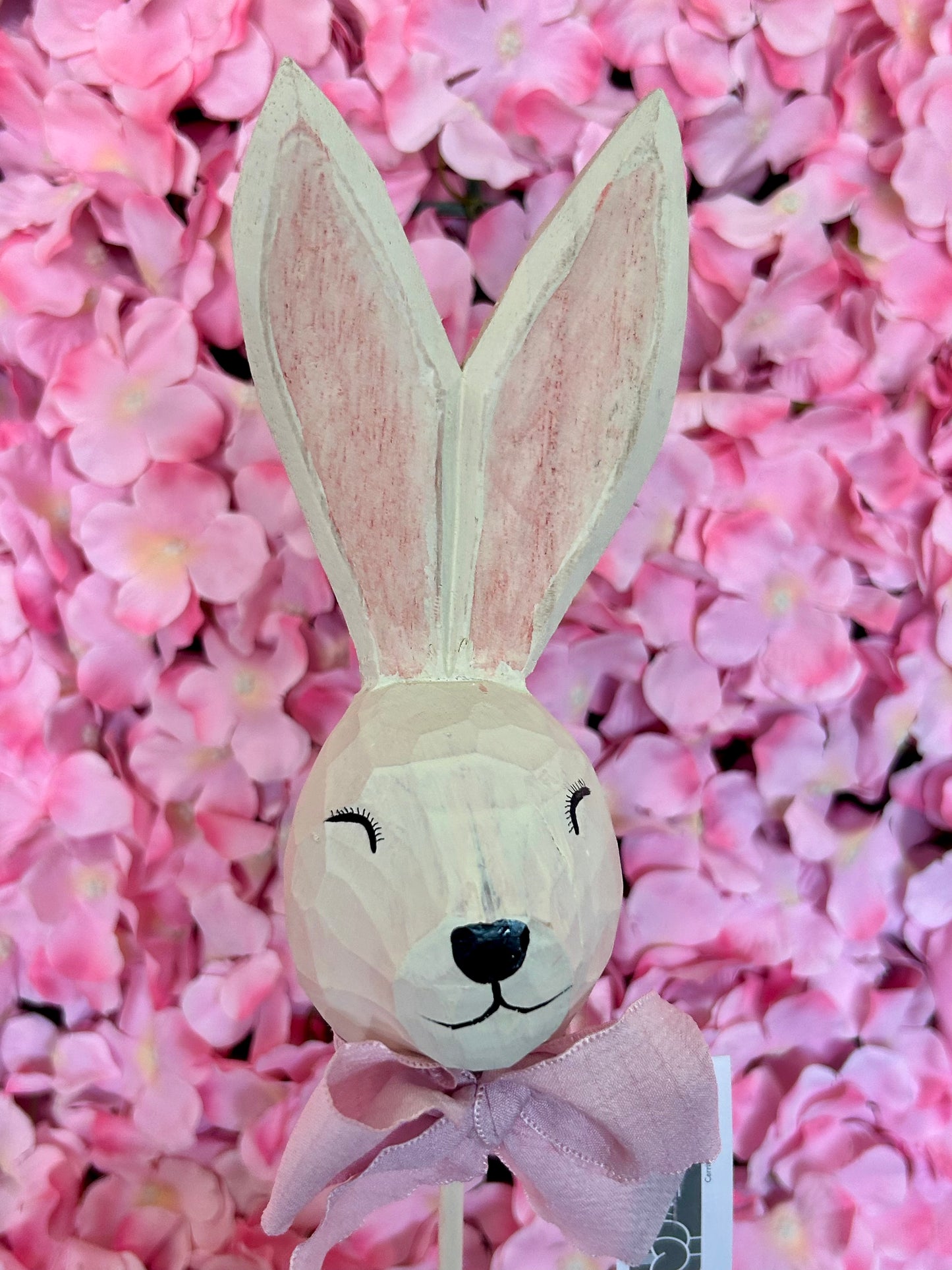 15 Inch Pink And White Wood Bunny Pick
