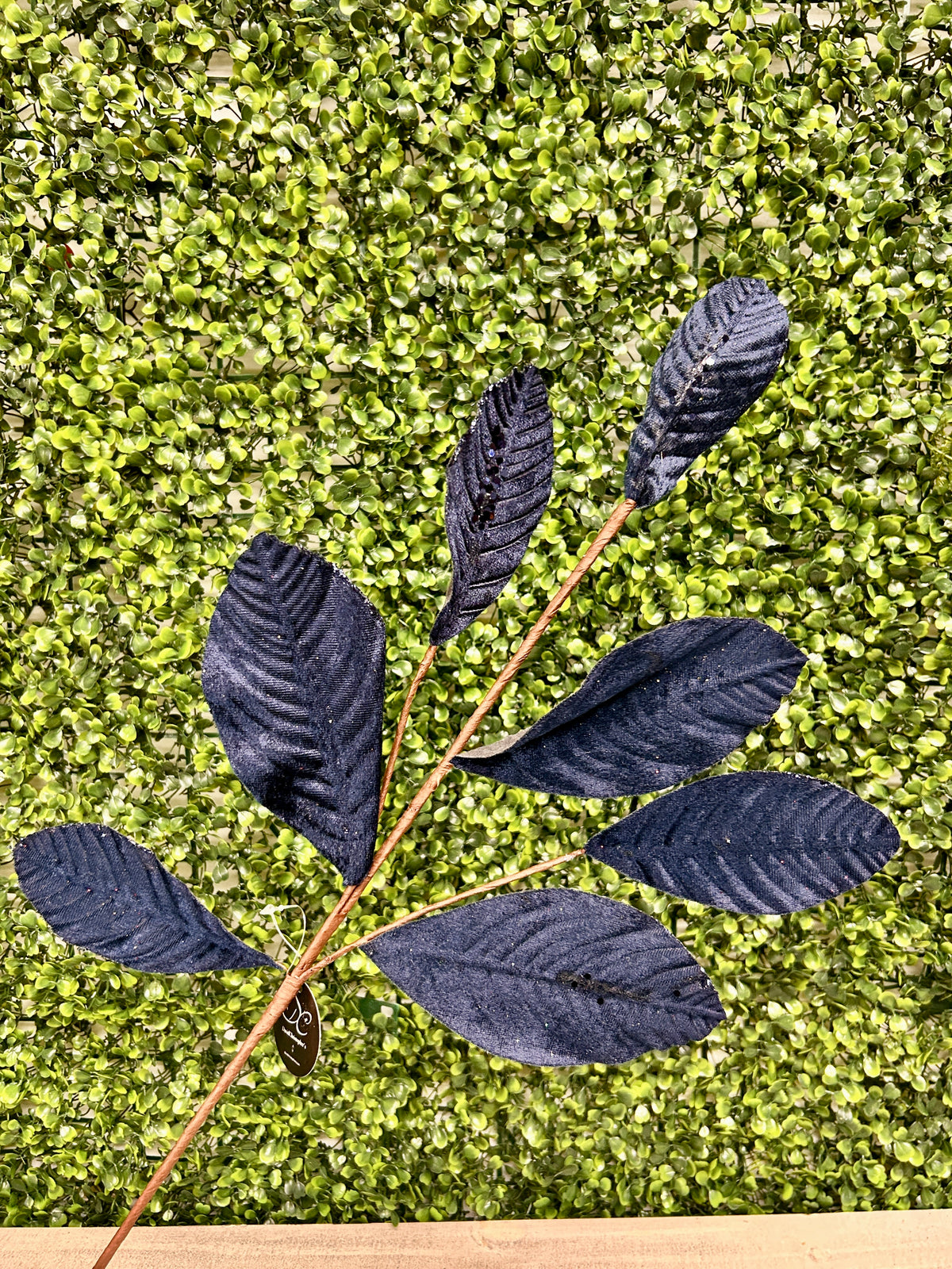 26 Inch Navy Velvet Sequin Magnolia Leaf Spray