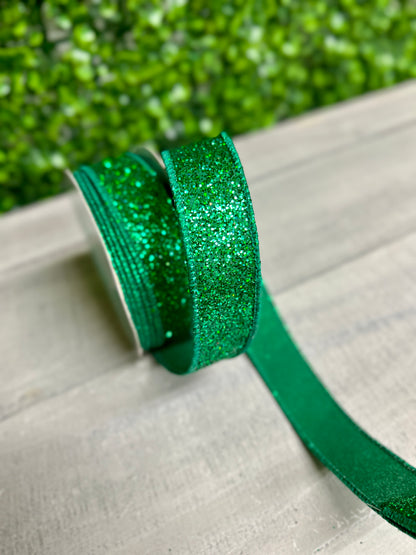 7/8 Inch By 10 Yard Emerald Green Laser Glitter Ribbon