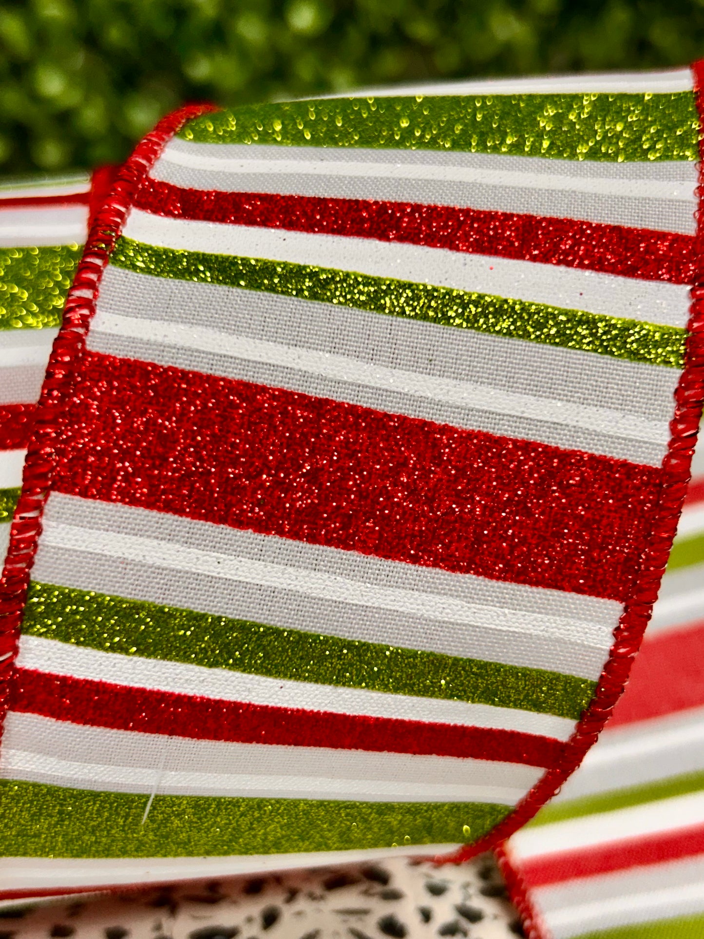 2.5 Inch By 10 Yard Red White And Lime Horizontal Stripe Ribbon
