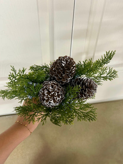 13 Inch Green Cedar Berry Pinecone Bundle