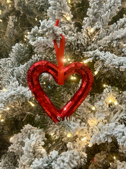 5.5 Inch Red Mirror Heart Ornament