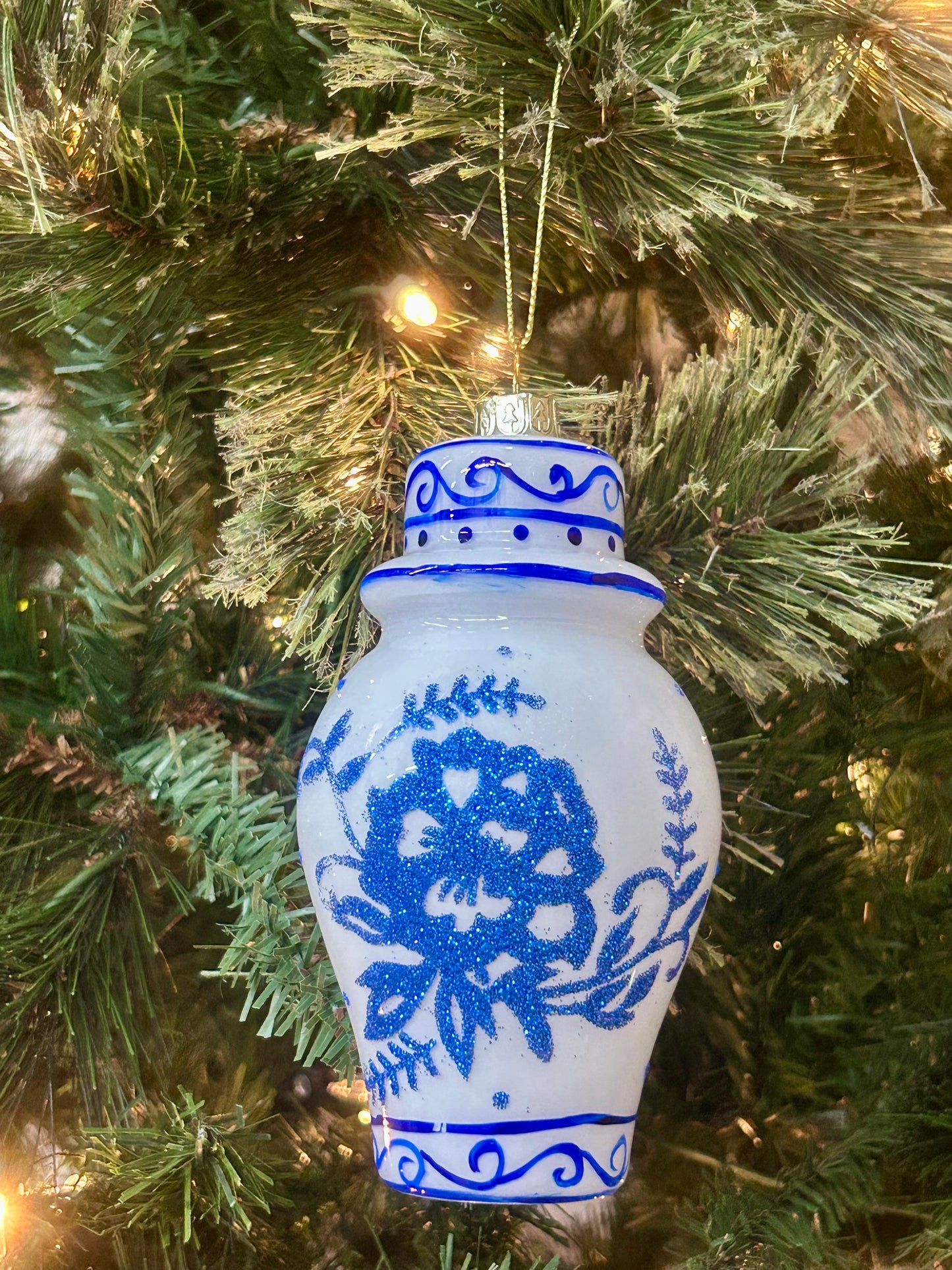 Mark Roberts Blue And White Floral Ginger Jars Glass Ornaments Two Styles