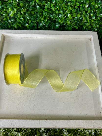 1.5 Inch By 25 Yard Lemon Snow Organza Unwired Ribbon