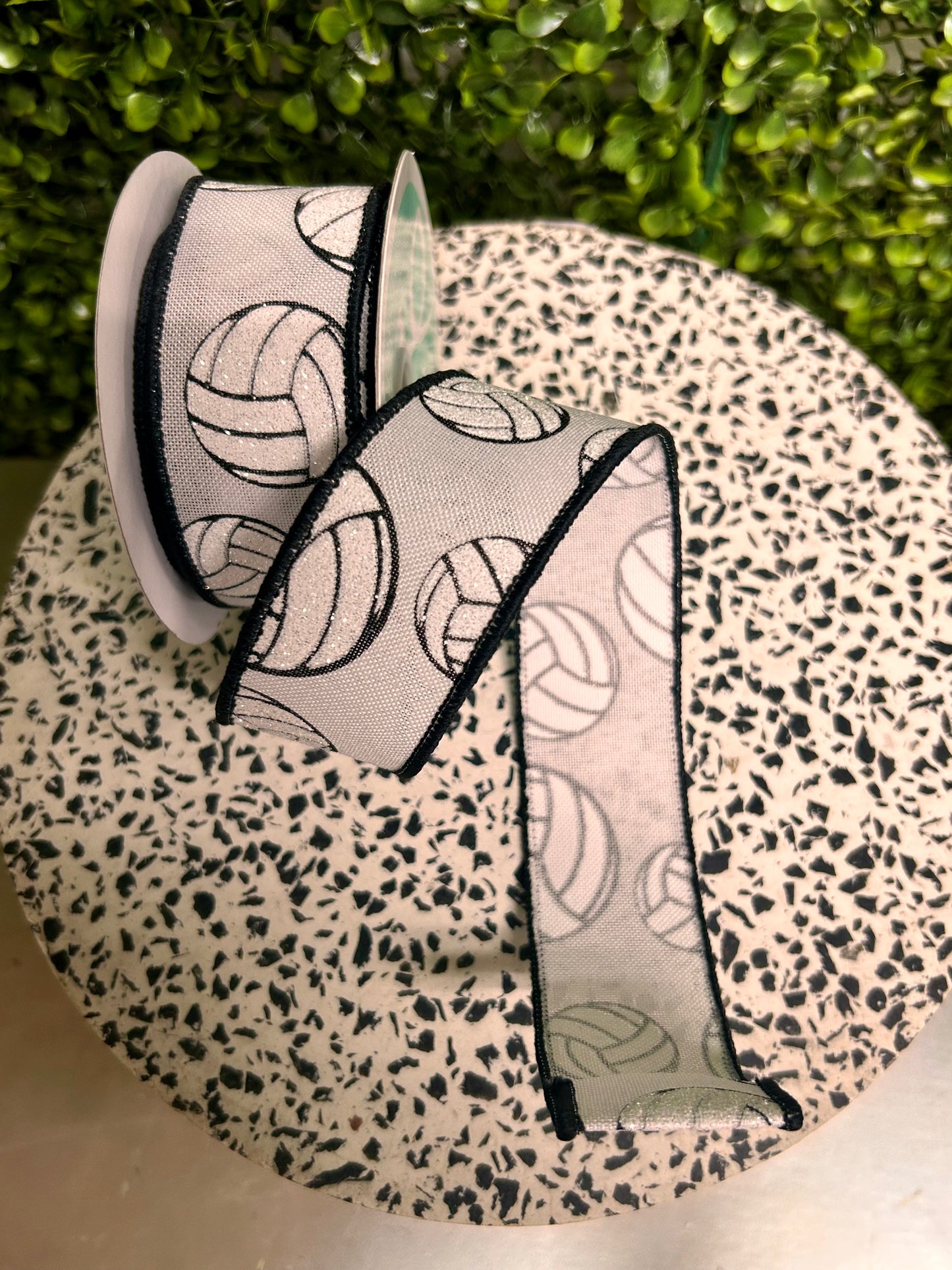 1.5 Inch By 10 Yard Black And White Glitter Volleyball Ribbon