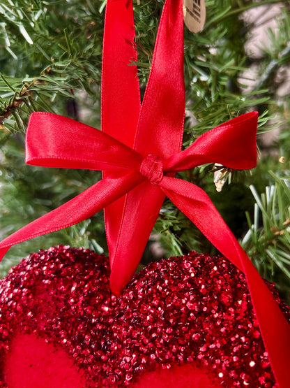 7 Inch Glitter Flocked Heart Ornament Two Styles