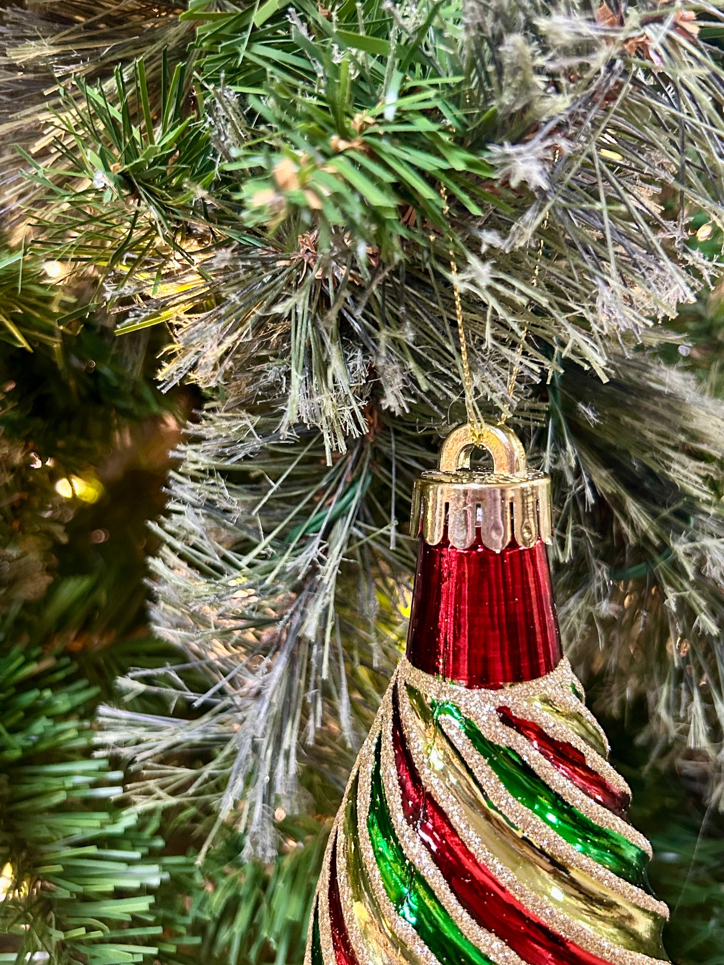10 Inch Green Red And Gold Swirl Drop Ornament