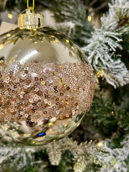 5 Inch Champagne Sequin Ball Ornament