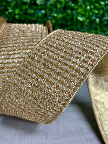 2.5 Inch By 10 Yard Gold Sparkle With Gold Metallic Backing Ribbon