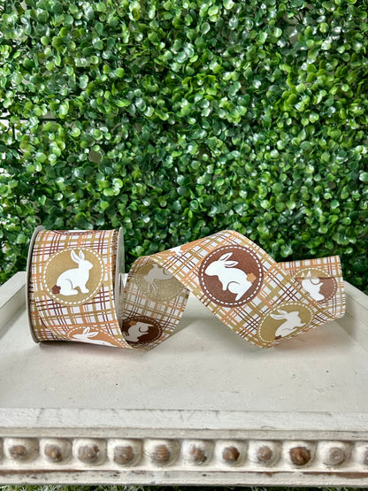 2.5 Inch By 10 Yard Brown Plaid Scrapbook Bunnies Ribbon