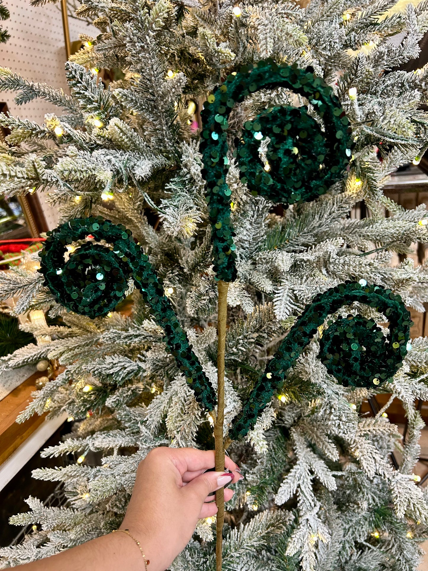 29 Inch Dark Green Velvet Sequin Curl Spray