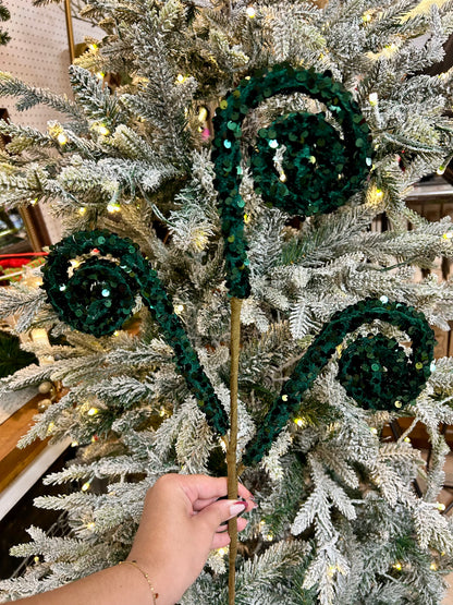 29 Inch Dark Green Velvet Sequin Curl Spray