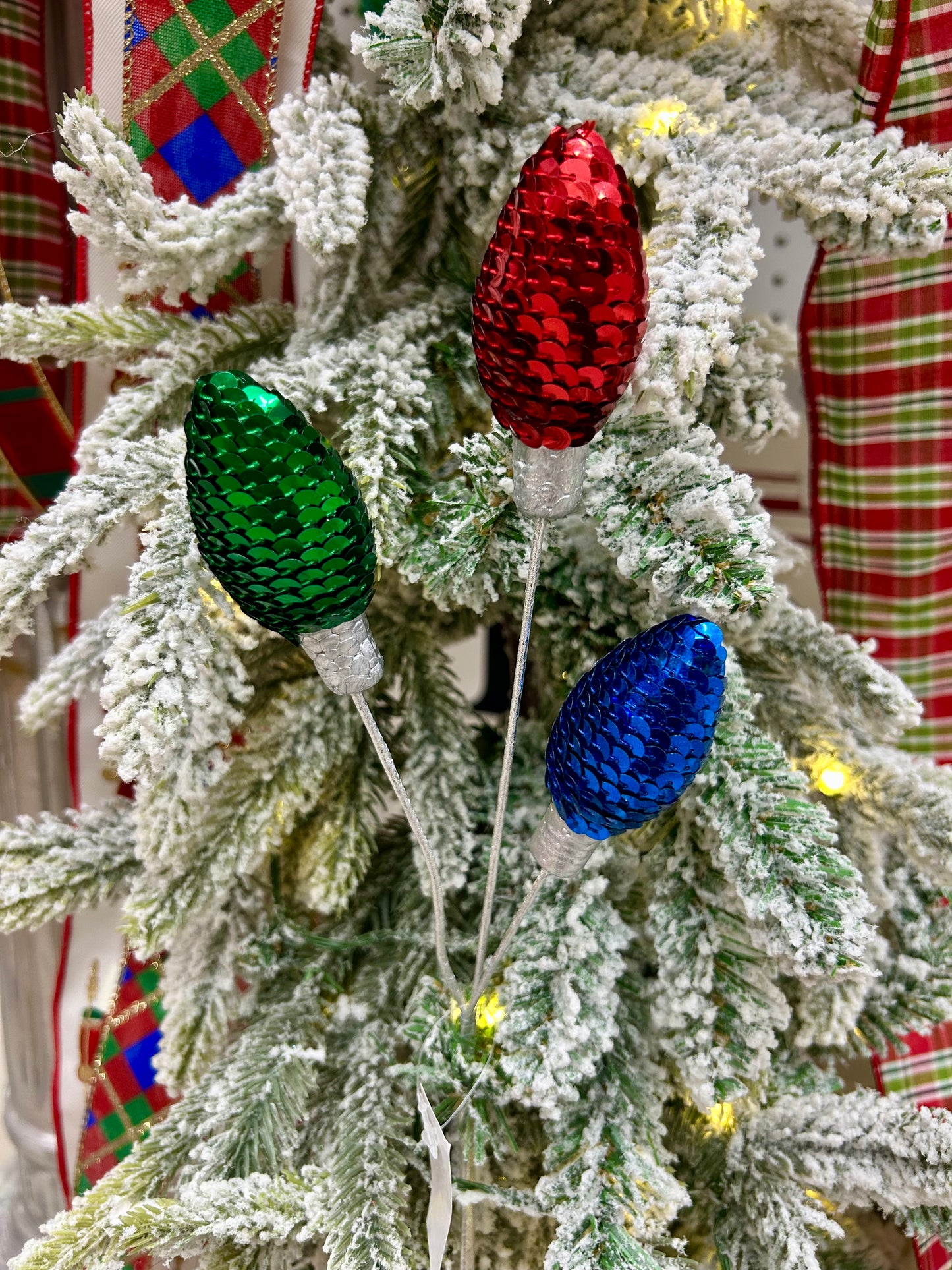 11 Inch Red Emerald Green And Royal Blue Styrofoam Sequin Light Bulb Pick