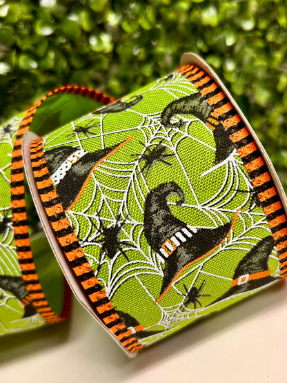 2.5 Inch By 10 Yard Witch Hats Spiders And Stripes Ribbon