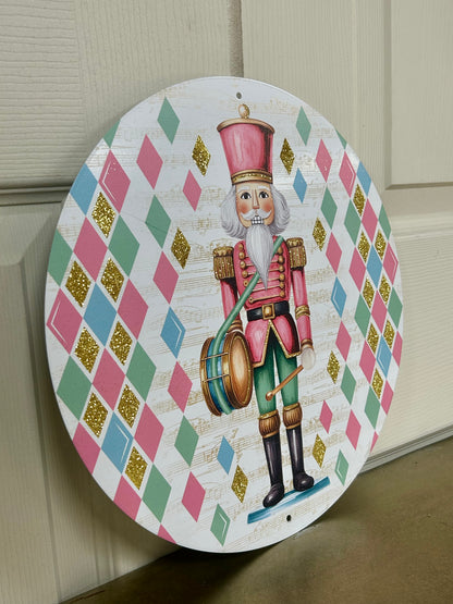 12 Inch Glitter Pastel Nutcracker Metal Sign