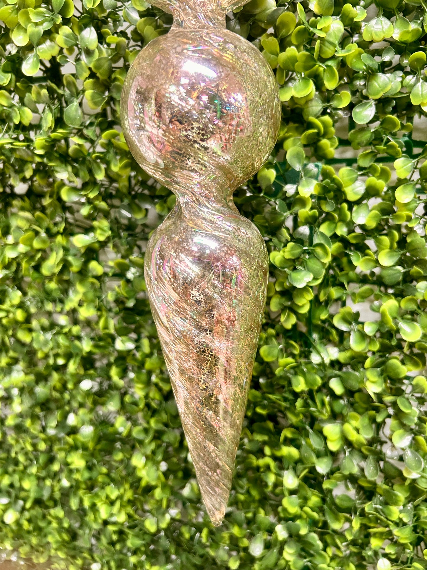 12.5 Inch Silver Iridescent Mercury Double Ball Finial Glass Ornament