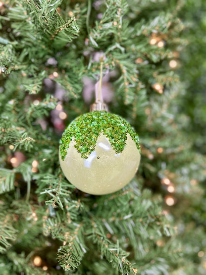 5 Inch Apple Green Iridescent Ornament Ball With Glitter